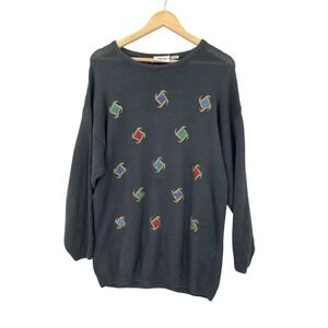 Vintage Alley Cat Beaded Sweater Womens Large Retro Mature Heritage Knit 80s 90s